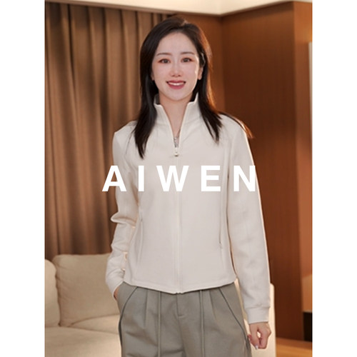 【AIWEN/艾芠】新款立领短款拉链休闲外套女HE-Q60504