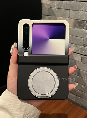 【高级感】中轴磨砂白黑圆支架适用华为puraX手机壳pocket2阔折叠zflip6硬壳n3男女oppo N2flip小米Xflip个性