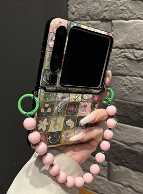 【带手链】磁吸皮纹绿色方格烫金兔子花朵适用华为purax手机壳折叠屏purax典藏版全包翻盖防摔女复古风保护套