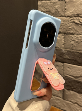 【带支架】肤感远峰蓝色贝壳狗翻盖镜子支架适用华为mateX7手机壳新款X6/X5女X3折叠两件套magicV5防摔findN5