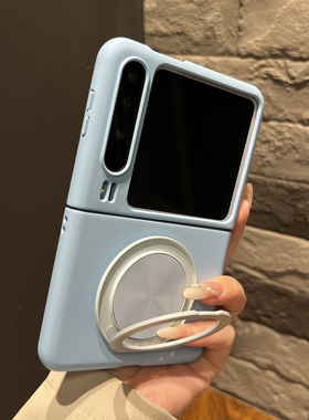 【高级感】超薄蓝色圆形支架适用华为puraX手机壳pocket2可折叠zflip7女findN3 flip简约Razr50ultra肤感新款