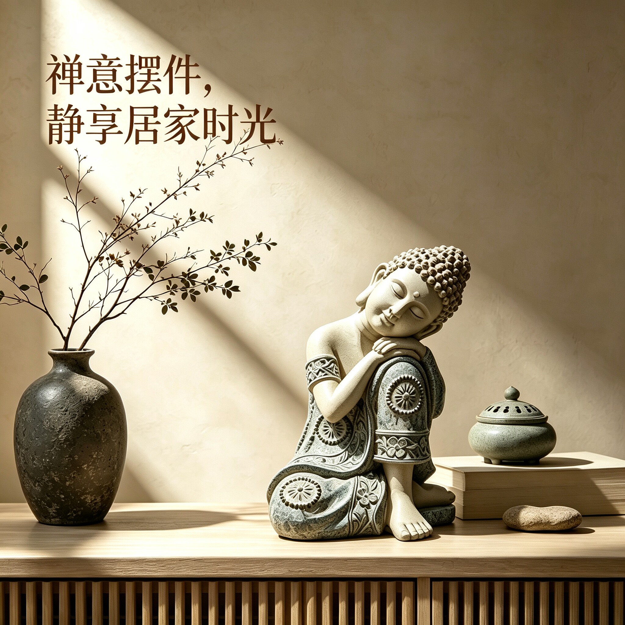 佛系禅意摆件睡佛宋式美学装饰品