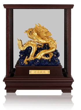 足金金箔祥龙献瑞摆件生肖龙年家居招财装饰品书房办公桌室工艺品