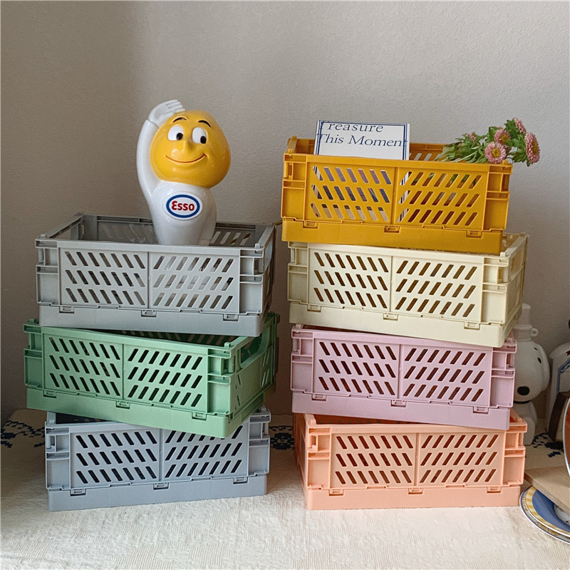 好市民大发 ins马卡龙彩色塑料桌面整理折叠收纳盒学生寝室置物篮