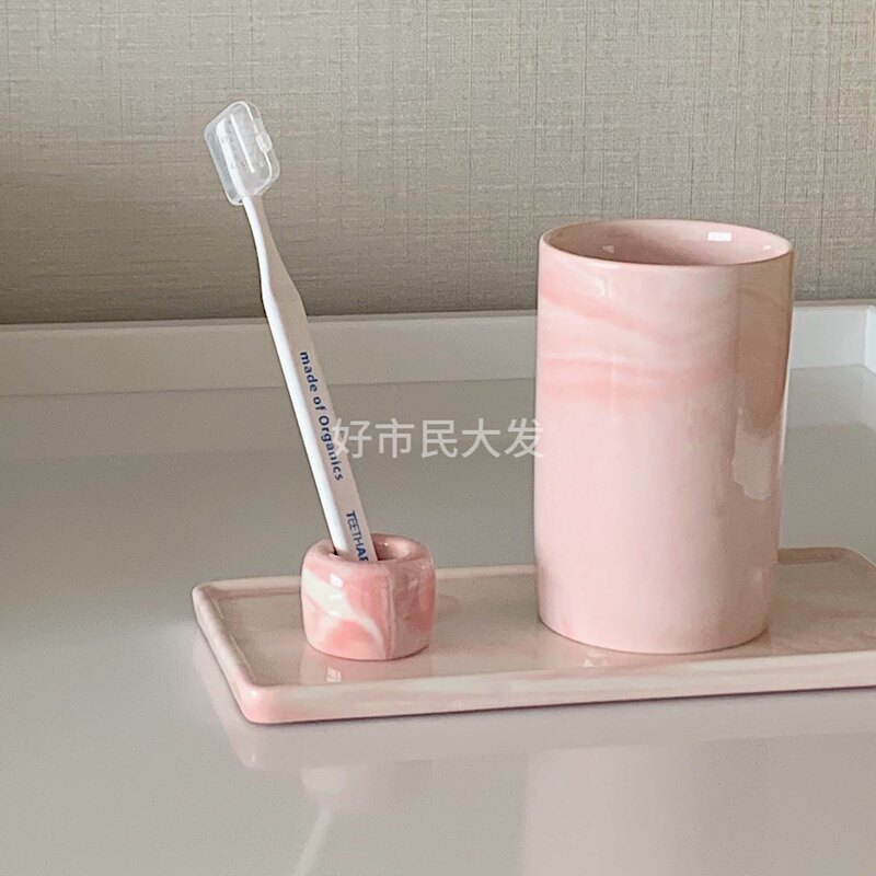 好市民大发 极简风泼墨大理石纹理牙具收纳架浴室台面托盘情侣新