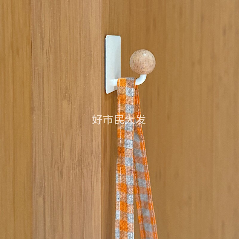 好市民大发 日式简约免打孔黏胶实木球球墙壁无痕居家厨房挂钩ins