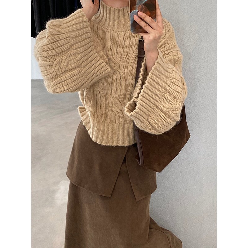 HEART 私服喇叭袖高领宽松慵懒风毛衣女冬季韩系短款针织上衣,女装/女士精品,毛针织衫,淘宝优惠券,粉丝福利购,淘宝优惠卷