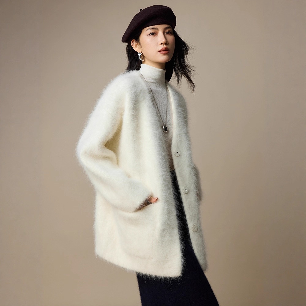 猛犸绒加厚毛茸茸v领毛衣女秋冬外套新款女装感羊毛针织开衫