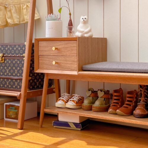 玩具】换鞋凳/ 实木柜/入户椅柜 6分bjdblythe娃娃屋迷你模型