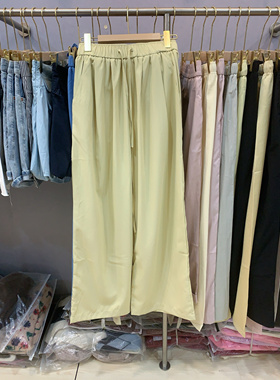 水蜜桃85391日系韩系夏季纯色松紧腰休闲裤女洋气百搭直筒长裤子