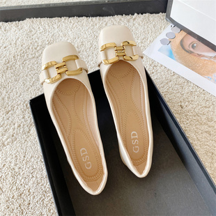 2025最新款平底舒适单鞋简约百搭金属扣小皮鞋工作鞋显瘦浅口女鞋