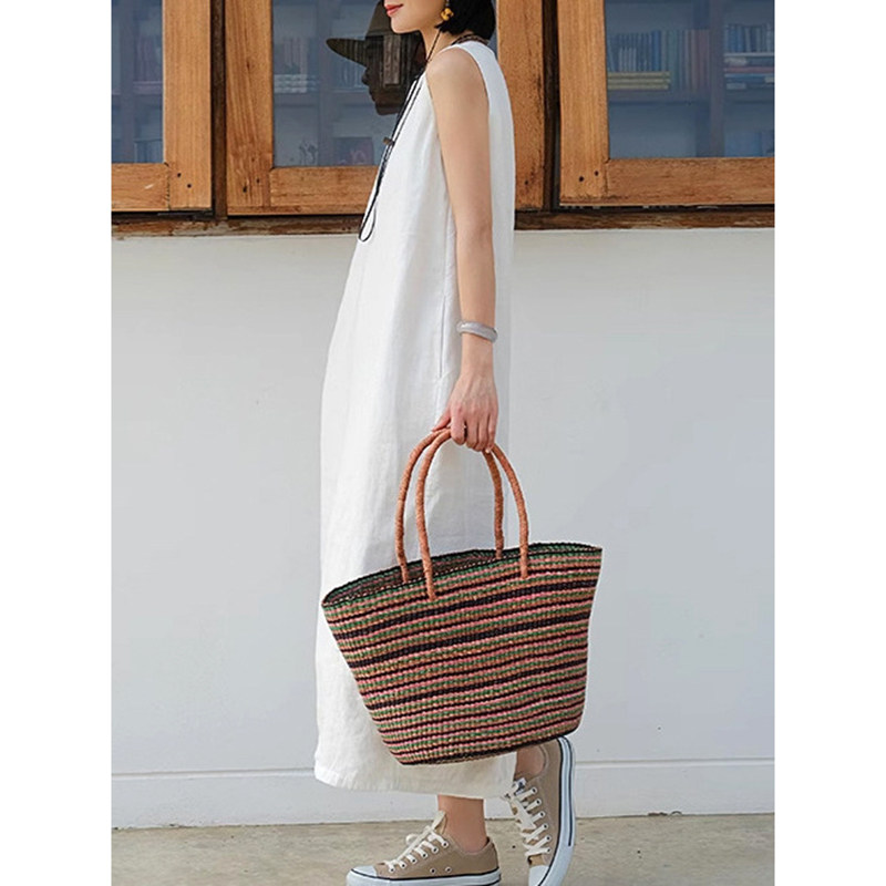 2026春款高品质汉麻双层背心裙女文艺简约无袖茧型长款打底连衣裙