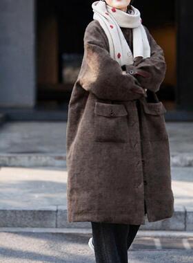 25年冬季新中式丝苎麻加棉长款棉服棉袄檀棕色宽松立领保暖大棉衣