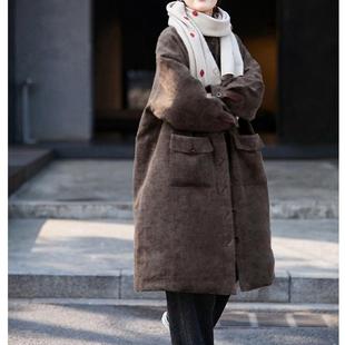 棉服棉袄檀棕色宽松立领保暖大棉衣 丝苎麻加棉长款 25年冬季 新中式
