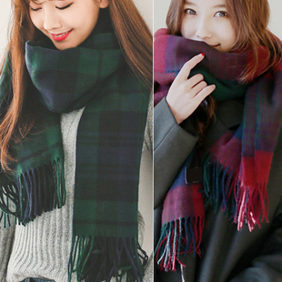 新款英伦围巾男女秋冬季时尚百搭韩版羊毛深蓝墨绿红方格子厚保暖