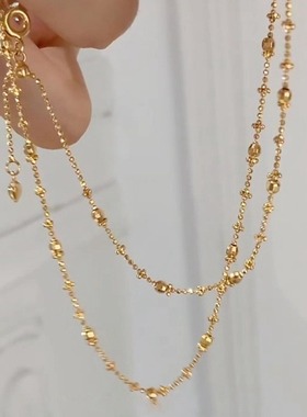 S925纯银镀18K金满天星项链锁骨链车花珠素链仙女链k金ins轻奢女