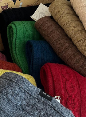 100%澳洲精选纯羊毛经典麻花英伦安可拉红复古围巾女冬季绞花