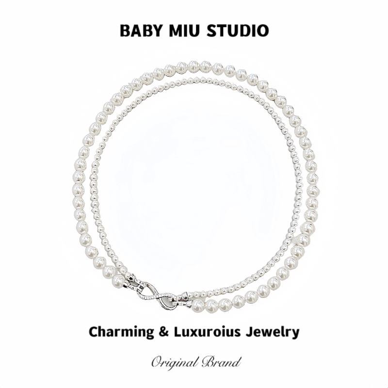 轻奢八字扣珍珠项链女双层叠戴