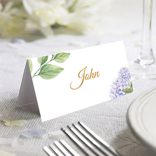 定制婚礼森系紫色绣球花席位卡座位卡名卡生日商务宴会桌卡席位号
