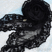 颖雅 纯黑色三角披肩旗袍披巾 镂空柔软网纱蕾丝围巾
