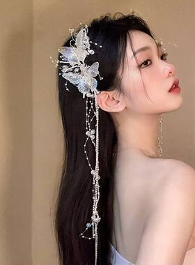 超仙透明白色灵动蝴蝶流苏发夹