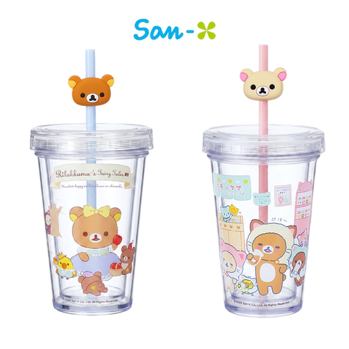 Rilakkuma日本授权正版轻松熊水杯透明吸管奶茶咖啡杯男女情侣杯