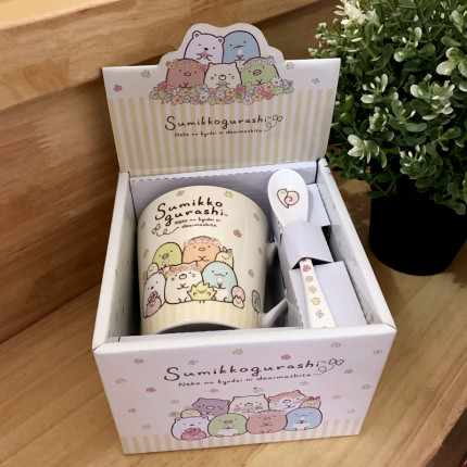 现货Sumikko日本正版墙角落生物陶瓷水杯马克杯带勺可爱咖啡杯子