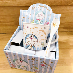 Doraemon日本正版哆啦A梦小叮当机器猫陶瓷水杯子咖啡马克杯勺子
