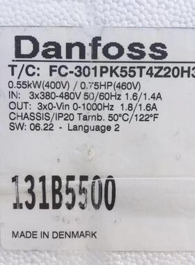 议价Danfoss丹佛斯变频器FC-301PK55T4Z20H3T 131B5500 0.55KW 40