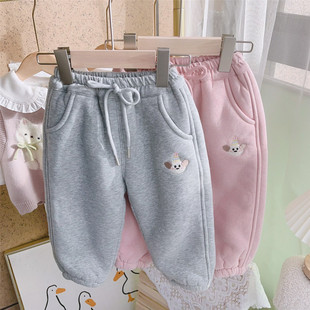 女宝宝棉裤 童装 子儿童加绒加厚运动卫裤 女童卡通羊羔绒休闲裤 冬装