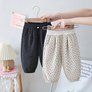 子保暖婴儿女宝宝棉裤 童装 加绒加厚儿童裤 女童碎花休闲裤 洋气 冬装