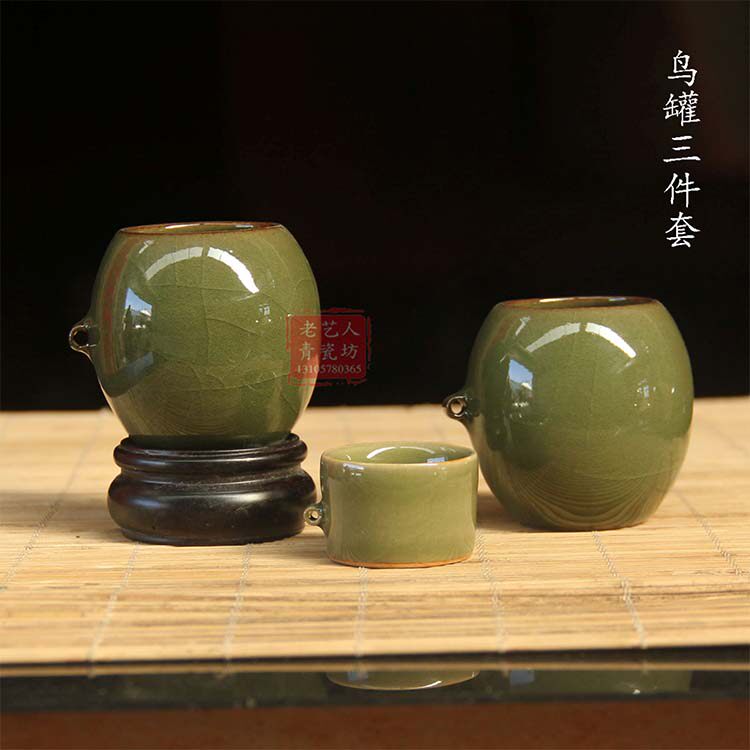 鸟罐仿古瓷器青瓷鸟笼配件鸟缸画眉鸟鼓杯八哥鹩哥食杯宠物鸟食罐