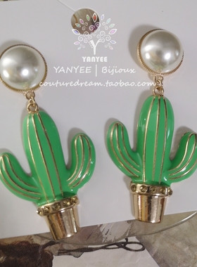 【美国f21】元 - boho复古嬉皮童趣仙人掌合金镶钻耳坠耳环