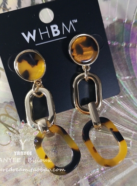 【美国whbm】元 - boho复古波西米亚玳瑁色锁链式长款耳坠耳环