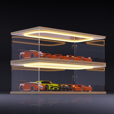风火轮亚克力收纳盒1:64多美卡小汽车模型置物架透明带灯展示架子