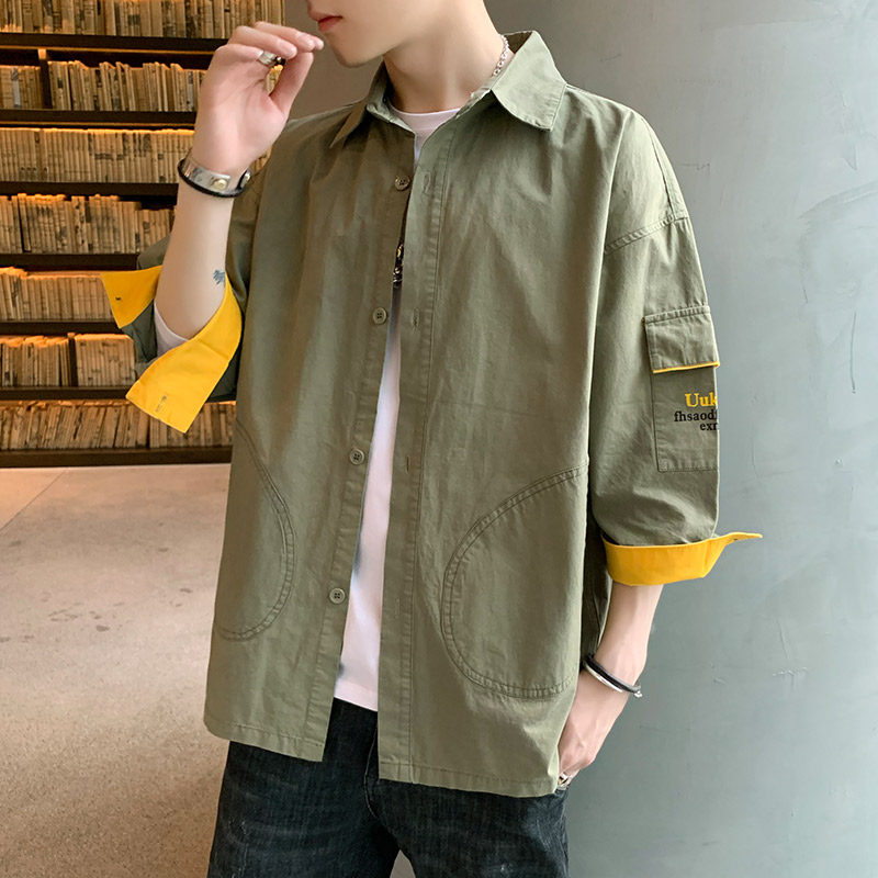 Shirt spring new style student retro Hong Kong Style loose BF versatile long sleeve folding shirt coat