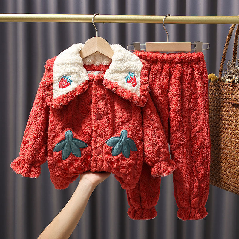 特价秋冬羊羔毛加厚款法兰绒睡衣 韩版女童中小童珊瑚绒睡衣套装