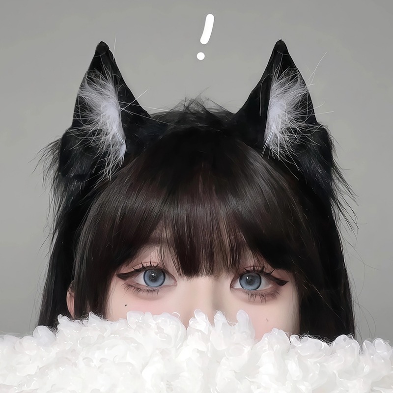 猫耳发箍女cos仿真立体兽耳KC可爱毛绒耳朵洗脸头箍lolita发饰黑