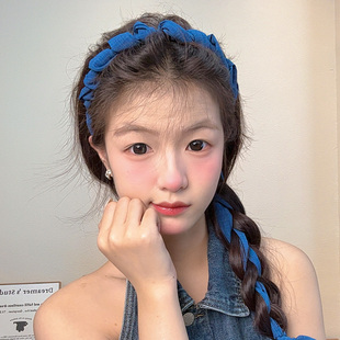 梦幻少女牛仔蓝波浪带齿高颅顶发箍女2025新款洗脸头箍防滑发饰