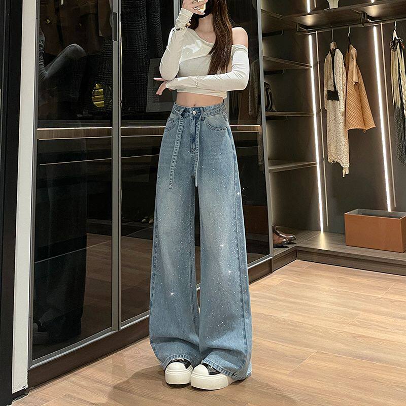 2026春秋季常规黑色弯刀牛仔裤女装显瘦宽松阔腿高腰香蕉长裤欧货