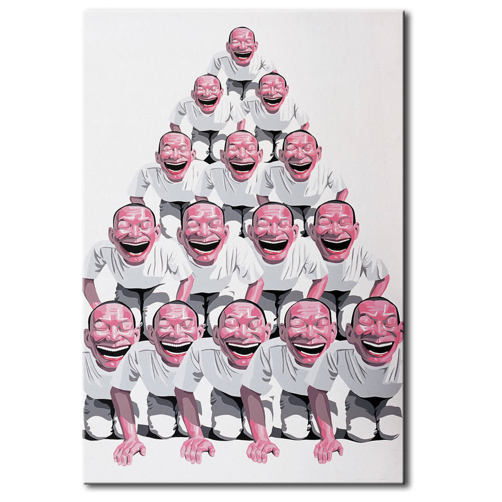 后现代欧式写实壁画装饰画岳敏君开怀大笑手绘油画大笑脸人物