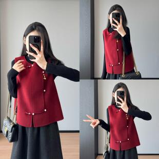 如意新衣~福禄临门玉石斜襟双面呢新中式国风马甲羊毛背心