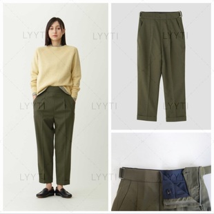 长裤 休闲西裤 女 扣袢系列军绿色女士高腰萝卜裤 绿色系羊毛休闲裤