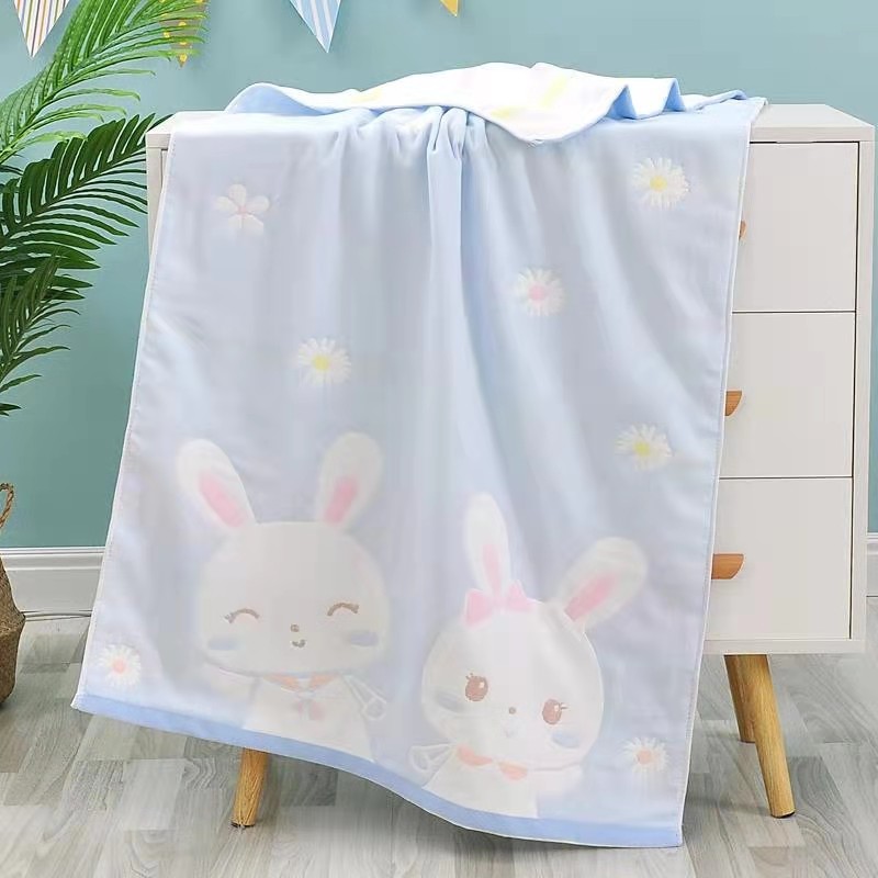 婴儿纯棉儿童卡通洗澡浴巾新生儿宝宝四层纱布加棉包巾超柔软吸水