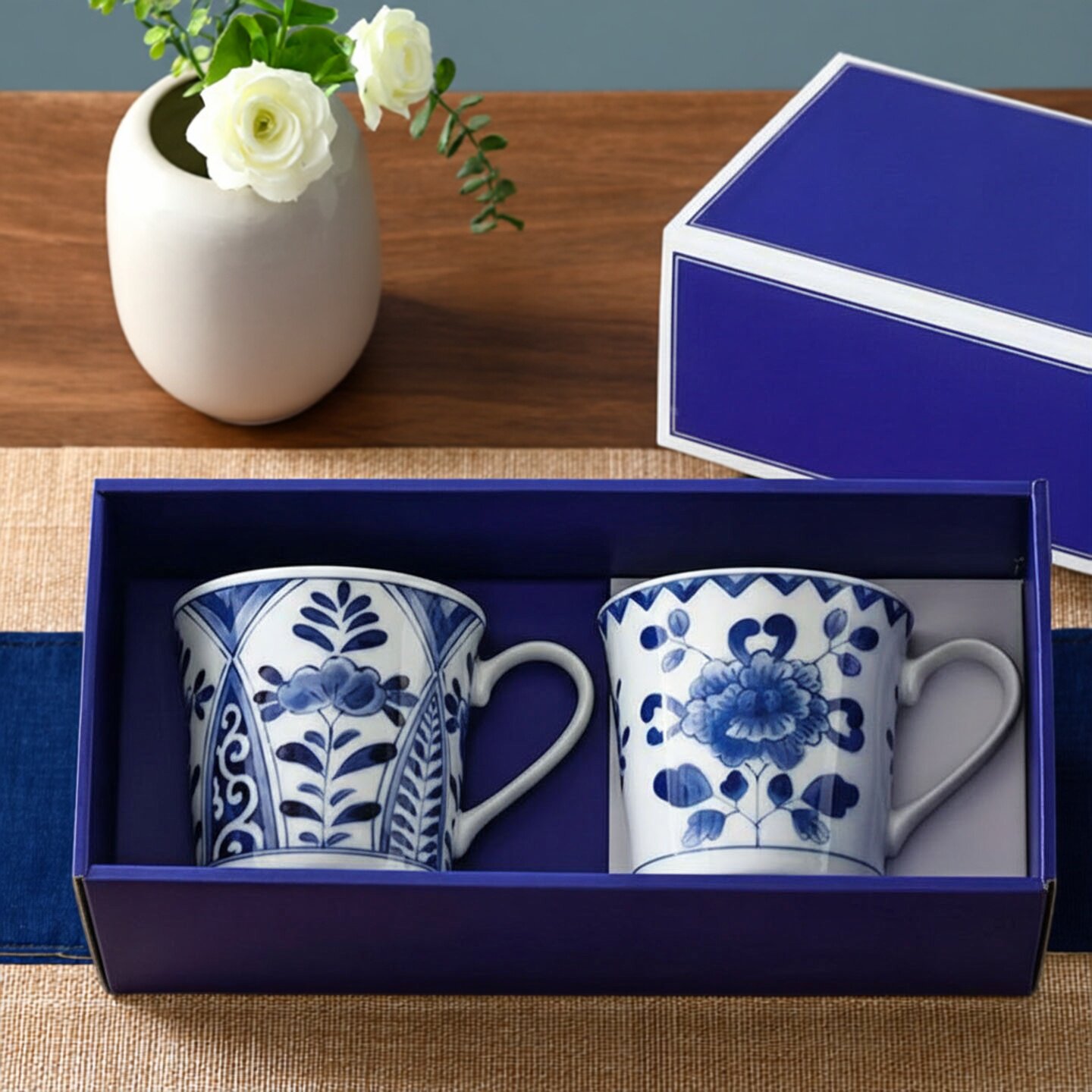 日本蓝凛堂青花瓷杯子礼品家用茶杯办公马克杯釉下彩水杯伴手礼盒