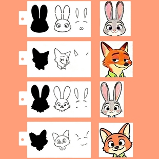 疯狂动物城狐尼克兔子朱迪面部彩绘镂空模版拓印模版模板模具