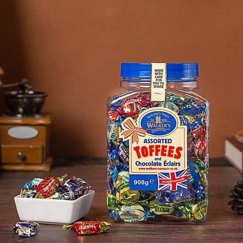 英国原装进口零食糖果软糖walkers沃尔克斯太妃糖什锦味桶装908g