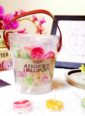 比利时进口糖果零食Edas艾达的世界心形樱桃味什锦味棒棒糖小桶装