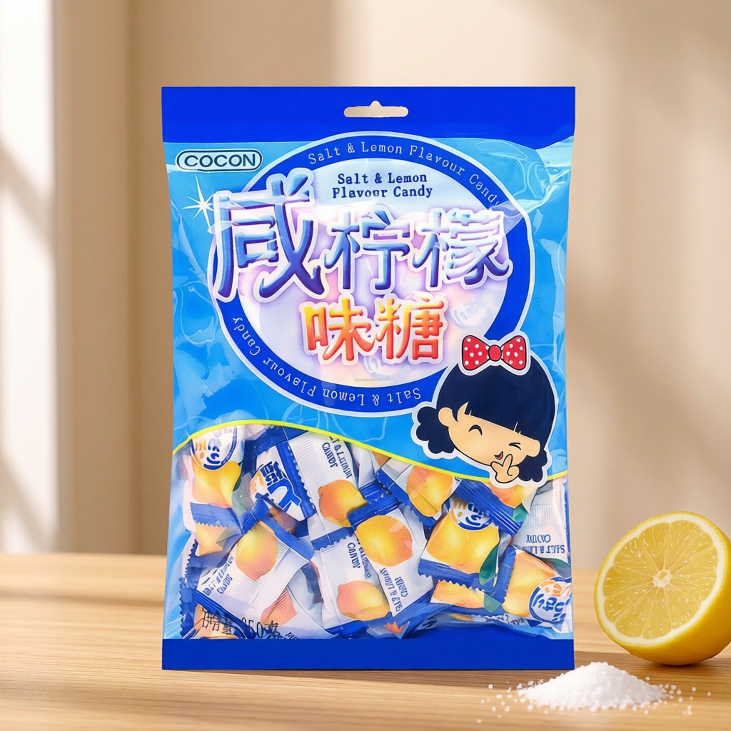 马来西亚原装进口糖果零食Cocon可康咸柠檬味糖水果味圆形糖袋装
