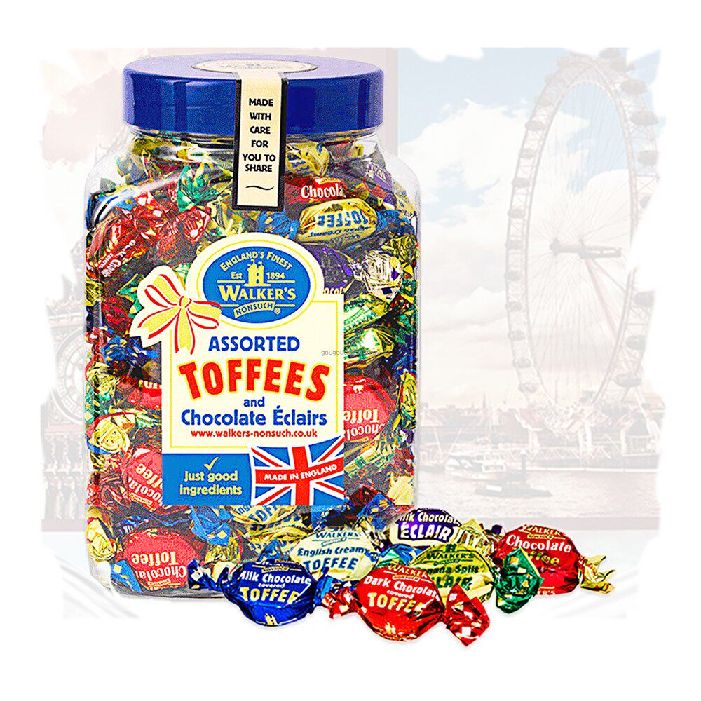英国原装进口零食糖果混装喜庆沃尔克斯什锦太妃糖罐装桶装1250g